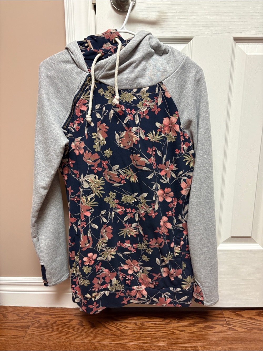 Vanilla Bay Navy Floral Hoodie with Light Gray Sleeves